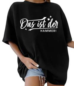 PASUDA T-Shirt Damen Oversized Sommer Kurzarm T Shirt Baumwolle Rundhals Lockere Tshirt mit Buchstaben Aufdruck Mode Lässig Oberteile Breite Schulter Kurzärmeliges Tee Tops (Schwarz, L) von PASUDA