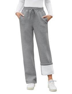 PASUDA Warme Jogginghose Damen Winter Thermo Fleece Gefüttert Freizeithose Lang Sporthose Trainingshose High Waist Gerade Sweatpants Damen Thermohose mit 2 Taschen, Kordelzug (Dunkelgrau, L) von PASUDA