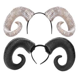 PATKAW 2 Stück Halloween Ochsenhorn Stirnband Teufel Horn Haarbänder Cosplay Party Horn Haar Haarreifen Für Mädchen Frau Männer Stier Schafe Widder Hörner Haar-Accessoire von PATKAW