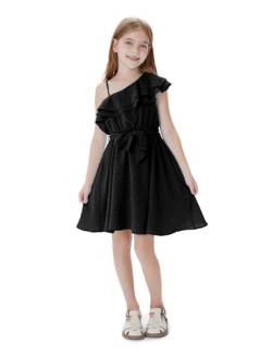 PATPAT Mädchen Eine-Schulter Kleid - Festliches Blumenmädchenkleid für Hochzeit, Fotoshooting und Urlaub - A-Linien Prinzessin Sommerkleid mit verstellbarem Gürtel und Schöne Asymmetrischen Ärmel von PATPAT