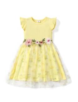 PATPAT Mädchen Kleid Festlich Ärmellos, Mädchen Tüll Prinzessin Partykleid Blumenstickerei, Ballkleid Tutu Kleid für Hochzeit, Geburtstag, Fest, Taufe, Bankett, Feiertag, Gr.92-140 von PATPAT