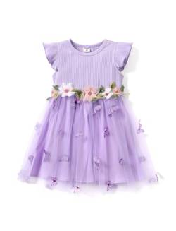 PATPAT Mädchen Kleid Festlich Ärmellos, Mädchen Tüll Prinzessin Partykleid Blumenstickerei, Ballkleid Tutu Kleid für Hochzeit, Geburtstag, Fest, Taufe, Bankett, Feiertag, Gr.92-140 von PATPAT