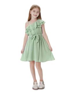 PATPAT Mädchen Eine-Schulter Kleid - Festliches Blumenmädchenkleid für Hochzeit, Fotoshooting und Urlaub - A-Linien Prinzessin Sommerkleid mit verstellbarem Gürtel und Schöne Asymmetrischen Ärmel von PATPAT