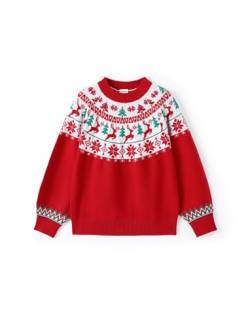 PATPAT Weihnachtspullover Mädchen und Jungen - Xmas Knitted Sweatshirts, Weihnachtssweatshirt mit Hässlichem und Festlichem Design, Weicher und Bequemer Stoff, Rot, 5-6 Jahre von PATPAT