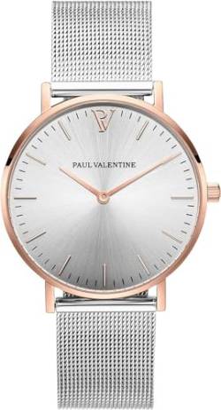 PAUL VALENTINE Damen Armbanduhr Rosegold Silber Sunray MESH 36 MM PV36461 von PAUL VALENTINE