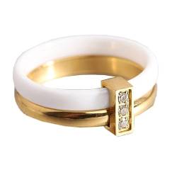 PAURO Damen Edelstahl Keramik Keramischer 6MM Hochglanzpolierter Ehering Gold Stapeln Ring Weiß Größe 54 (17.2) von PAURO