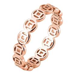 PAURO Damen Edelstahl Kreativ Hochglanzpoliert Kupfermünzen Ring Chinesischen Stil Roségold Größe 50 (15.9) von PAURO