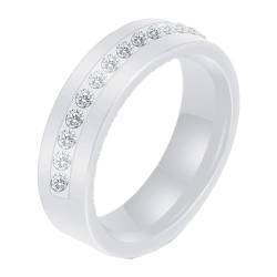 PAURO Damen Keramik 6MM Einfacher Einreihiger Ring mit Kubisch Zirkonia Einlage Weiß Größe 57 (18.1) von PAURO