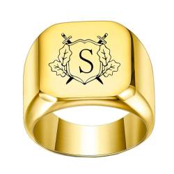 PAURO Edelstahl Personalisierte Quadratische Initiale Alphabet A bis Z Ring für Herren Damen Gold S Größe 54 (17.2) von PAURO