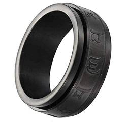 PAURO Herren Edelstahl Jahrgang Buddhismus Charm Tibetanischer Mantra Spinner Ring Om Mani Padme Hum 8mm Band Schwarz Größe 65 von PAURO