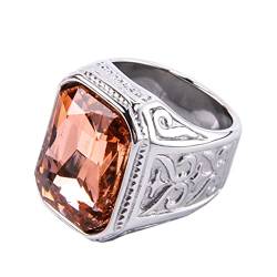 PAURO Herren Edelstahl Jahrgang Hochzeit Versprechen Zirkonia Ring mit Großem Stein Silber Hell Orange Größe 57 (18.1) von PAURO