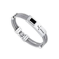 PAURO Herren Edelstahl Silber Kabel Draht verdreht Seil Kreuz Armreif Armband von PAURO