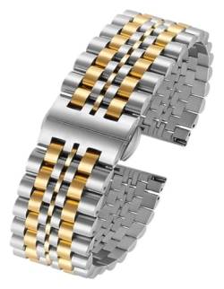 Edelstahl Uhrenarmband mit Schnellverschluss, 6 Farbe gebogenes Ende Edelstahl Armband Uhrenarmband 14 16 m 18 mm 20 mm 22 mm Männer Frauen Metall flache Schnittstelle Armband Armband(SilverGolden,16m von PBDEIOEOE