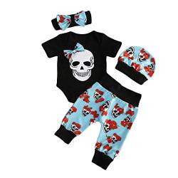 PDYLZWZY Säugling Neugeborenes Baby Halloween Kleidung 4pc Skull Print Strampler+Hose+Mütze+Handschuhe Kleinkind Junge Mädchen Kleidung Set (Black, 12-18 Months) von PDYLZWZY