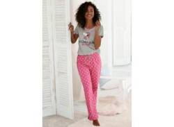 Pyjama PEANUTS Gr. 36/38, bunt (grau-meliert-pink-gepunktet) Damen Homewear-Sets mit Snoopy Druckmotiv von PEANUTS