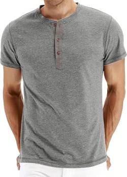 PEGENO Classic Herren Henley T-Shirt Passform Trendigem Lässigem Kurzarm Henley Kragen T-Shirt,C07 Grau xx large von PEGENO