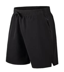 PEGENO Kurze Hosen Herren Laufhose Herren Kurz Schnell Trocknend Reißverschlusstaschen Verstellbare Taille Sporthose Herren Kurz,Black groß von PEGENO