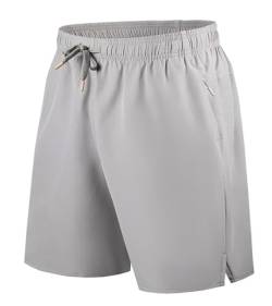 PEGENO Kurze Hosen Herren Laufhose Herren Kurz Schnell Trocknend Reißverschlusstaschen Verstellbare Taille Sporthose Herren Kurz,Light Grey x Large von PEGENO