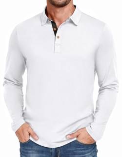 PEGENO Tshirt Herren Langarm Klassische Slim Fit Polo Langarmshirt Herren Freizeit Basic Baumwolle Poloshirt Herren Weiß mittle von PEGENO