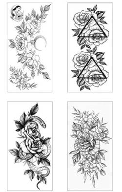 Suhua Tattoo-Aufkleber, Realistische Wasserdichte Skizze, Blumen-Tattoo-Aufkleber, Rose, Schlangenblume, Schwarze Und Weiße Blume von PEKNUX