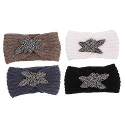 4-teiliges Diamant-Stirnband for kaltes Wetter, breite gestrickte Haarbänder, Make-up-Haarband, Winter-Stirnband aus Strickwolle, warmes Stirnband, Schal, Garn, warm halten, Miss/973 von PENGYONBR