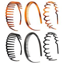 Haarkamm-Stirnbänder aus Kunststoff, 6 Stück, elastische, gewellte, gezahnte Haarbänder, Haarreifen, Stirnband for Waschen des Gesichts, gewellter Unisex-Kopfschmuck for Frauen und Männer/297 von PENGYONBR