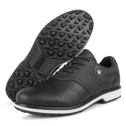 PENXZT Golfschuhe mit Spikes für Herren, wasserdichte Leder-Golf-Sneakers in großen Größen,Schwarz,47 EU von PENXZT