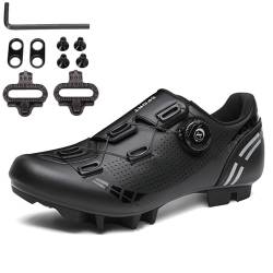 PENXZT Herren Damen MTB Schuhe, Fahrradschuhe Radschuhe Mountainbike Schuhe kompatibel mit SPD 2 Schrauben mit Cleats Radsportschuhe,Schwarz,43 EU von PENXZT