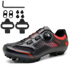 PENXZT MTB Schuhe Herren Damen Fahrradschuhe Mountainbike Schuhe kompatibel mit SPD 2 Schrauben mit Cleats Unisex Radsportschuhe Draussen,Schwarz,45 EU von PENXZT