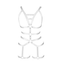 PETMHS Damen Ganzer Körper ärmelloser BH Punk Goth Harness Ganzkörpergurt Strapsgürtel Strümpfe Dessous Elastischer Strapsgürtel Straps (Weiß) von PETMHS