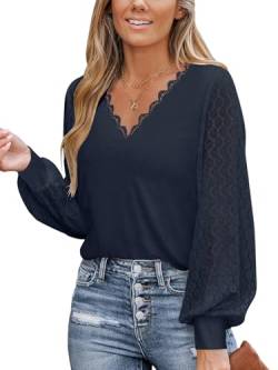 PEXIBROY Women's Elegante Blusen, Blusenshirt, Long Sleeve Lace Blusen & Tuniken with Lantern Sleeves, Trachtenbluse Damen von PEXIBROY