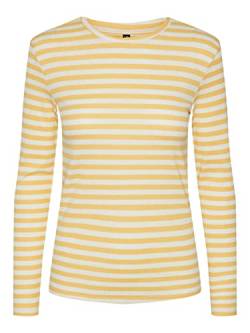 PIECES Damen Pcruka Top Noos Bc Langarmshirt, Flax/Stripes:cloud Dancer, XS EU von PIECES