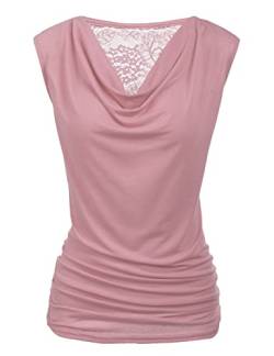 PINSPARK Damen T-Shirt Casual Sommer Bluse V-Ausschnitt Stretch Bluse Falten Oberteil Elegant Tunika Wasserfall Top Pink Lila XL von PINSPARK