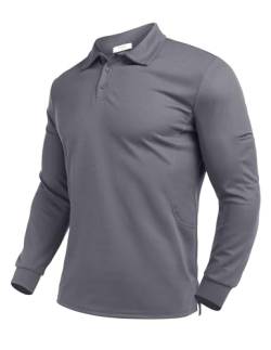 PINSPARK Poloshirts Herren Langarm UPF50+ Sonnenschutz Tennis Slim Fit Golf Polo Shirt Männer Sport Schnelltrocknend Atmungsaktiv Polohemd Dunkelgrau L von PINSPARK