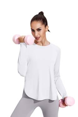 PINSPARK Sportshirt Damen Langarm UPF 50+ Sonnenschutz Schnelltrocknend Funktionsshirt Laufshirts Leichte Atmungsaktiv Sport Oberteile Damen Sport Top für Fitness Yoga Weiß M von PINSPARK