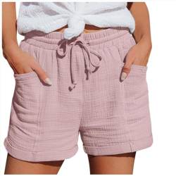 Damen Shorts Sommer Mode Lässige Musselin Hose mit hoher Taille Gerades Bein Sport Lässige Lockere Shorts mit Kordelzug Kurze Hose mit Taschen Gummiband Freizeit Shorts Elastische Stoffhose Weite von PINTUTU