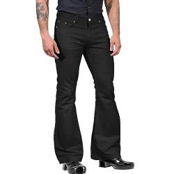 PINTUTU Vintage Hoch Schlag Jeans Herren Ausgestellt Bootcut Jeanshosen Jeans Stretch Schlaghose Verwaschen 70er Jahre Hippie mit Großem Dunkelblaue Schwarz von PINTUTU