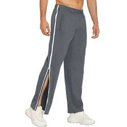 Reha Hose Damen Herren Seitlich Zu Öffnen Baggy Trainingshose mit Seitlichem und Reißverschluss Am Bein Weites Bein Schnellfickerhose Druckknöpfen Sporthose Freizeithose Breite Jogginghose Sportswear von PINTUTU