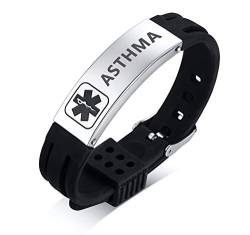 PJ JEWELLERY ASTHMA Silikon Comfort Sport Armband Emergency Medical Alarm ID Armband für Männer Frauen Kid von PJ JEWELLERY