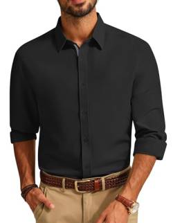 Herrenhemden Langarm Bügelfreie Hemden Casual Shirt Button Down Business Hemd Schwarz XL von PJ PAUL JONES