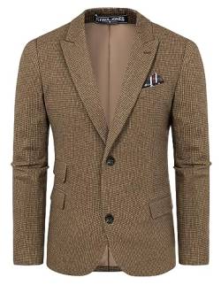 PJ PAUL JONES Herren Elegante Regular Fit Blazer Langarm Vintage Hahnentritt Anzugjacke (Braun, XL) von PJ PAUL JONES