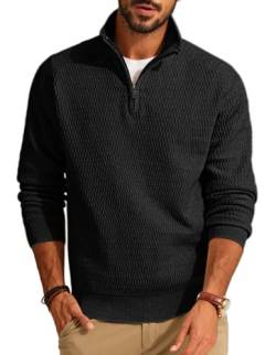 PJ PAUL JONES Troyer Herren Strickpullover mit Reissverschluss Winter Pullover V Ausschnitt Schwarz M von PJ PAUL JONES