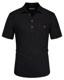 Shirt Herren Kragen Kurzarm Lässiger Top aus Baumwolle und Leinen Schwarz 2XL von PJ PAUL JONES