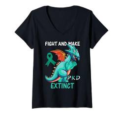 Damen Polyzystische Nierenerkrankung PKD Awareness Dinosaurier Rex Support T-Shirt mit V-Ausschnitt von PKD Awareness products (Lwaka)