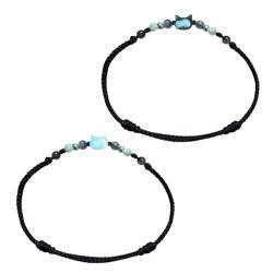 PLCPDM Set mit 2 stilvollen Armbändern für Paare, handgewebte Katzen-Anhänger, Handkette, buntes Armband, Schmuck für den täglichen Gebrauch von PLCPDM