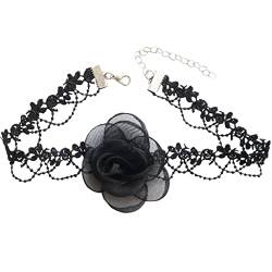 PLCPDM Sexy Halsband-Halskette, coole Retro-schwarze Halskette, Kamelien-Spitze, Choker-Halsband für Frauen und Mädchen, Schmuck-Ornament, Wie beschrieben von PLCPDM