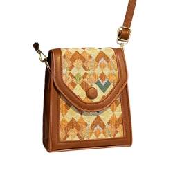 PLGMAUYT Handytasche zum umhängen Fashion Vertikale Crossbody Tasche Für Frauen Beliebte Tasche Ins Nische Eine Schulter Handy Tasche Plaid Tasche Für Frauen-Khaki Farbe Ohne Anhänger von PLGMAUYT