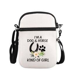 PLITI Geschenk für Hundeliebhaber, Motiv: "I'm a Dog And Horseshoe" mit Pfotenabdruck, Hufeisen, Umhängetasche für Pferdeliebhaber, Hund Pferd Mädchen Zcbag von PLITI