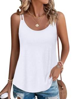 PLOKNRD Damen Tank Top Sommer Spaghetti Oberteile Ärmellose Rundhalsausschnitt Shirt Blusen Tops Weiß M von PLOKNRD