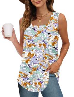 PLOKNRD Tank Top Damen Ärmellos Sommer Oberteile Quadratischen Halsausschnitt Blusen Tops Für Damen Mit Falten Elegant Lockere Shirt Blume Farbverlauf S von PLOKNRD